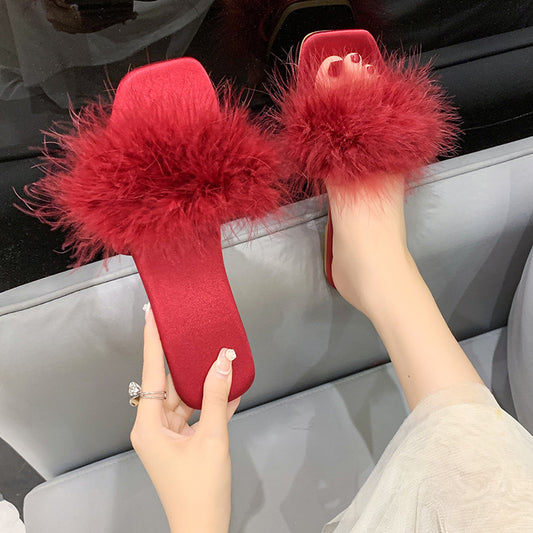 Wedding Bride Bridesmaid Feather Slippers