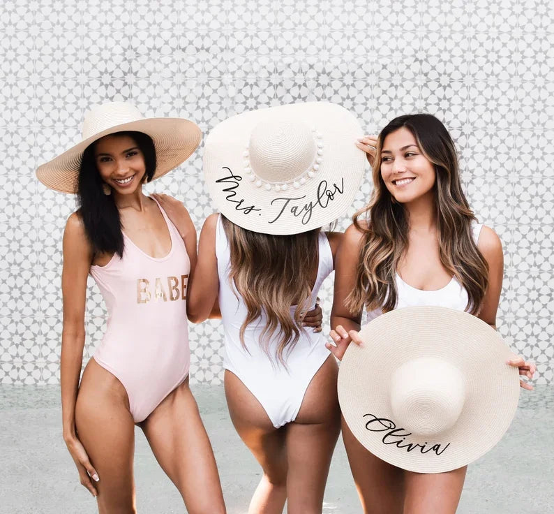 Personalized Beach Hats Bridesmaid Custom Name Bachelorette Hat - Beach Wedding Favor Gifts Floppy Hat with Name Bridal Hats