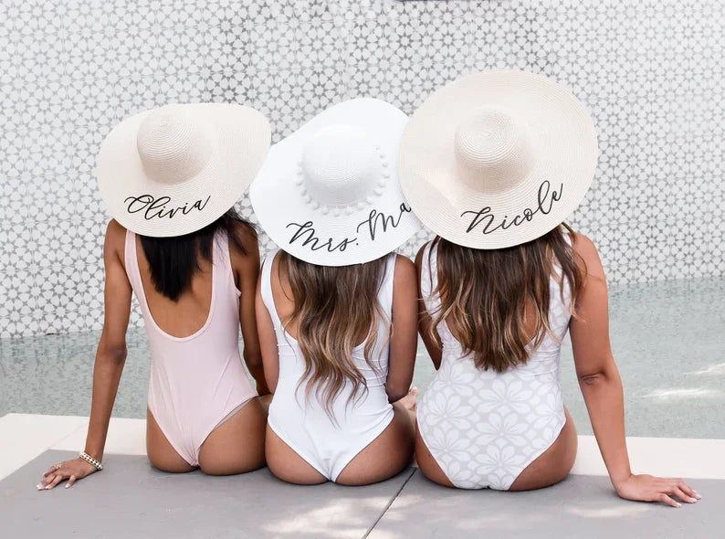 Personalized Beach Hats Bridesmaid Custom Name Bachelorette Hat - Beach Wedding Favor Gifts Floppy Hat with Name Bridal Hats