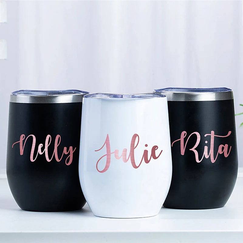 Personalized Wine Tumbler With Straw Bridesmaid Gifts Custom Cup Insulated 12 oz Tumbler Bachelorette Party Favors