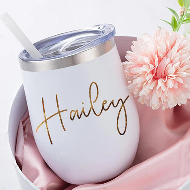 Personalized Wine Tumbler With Straw Bridesmaid Gifts Custom Cup Insulated 12 oz Tumbler Bachelorette Party Favors